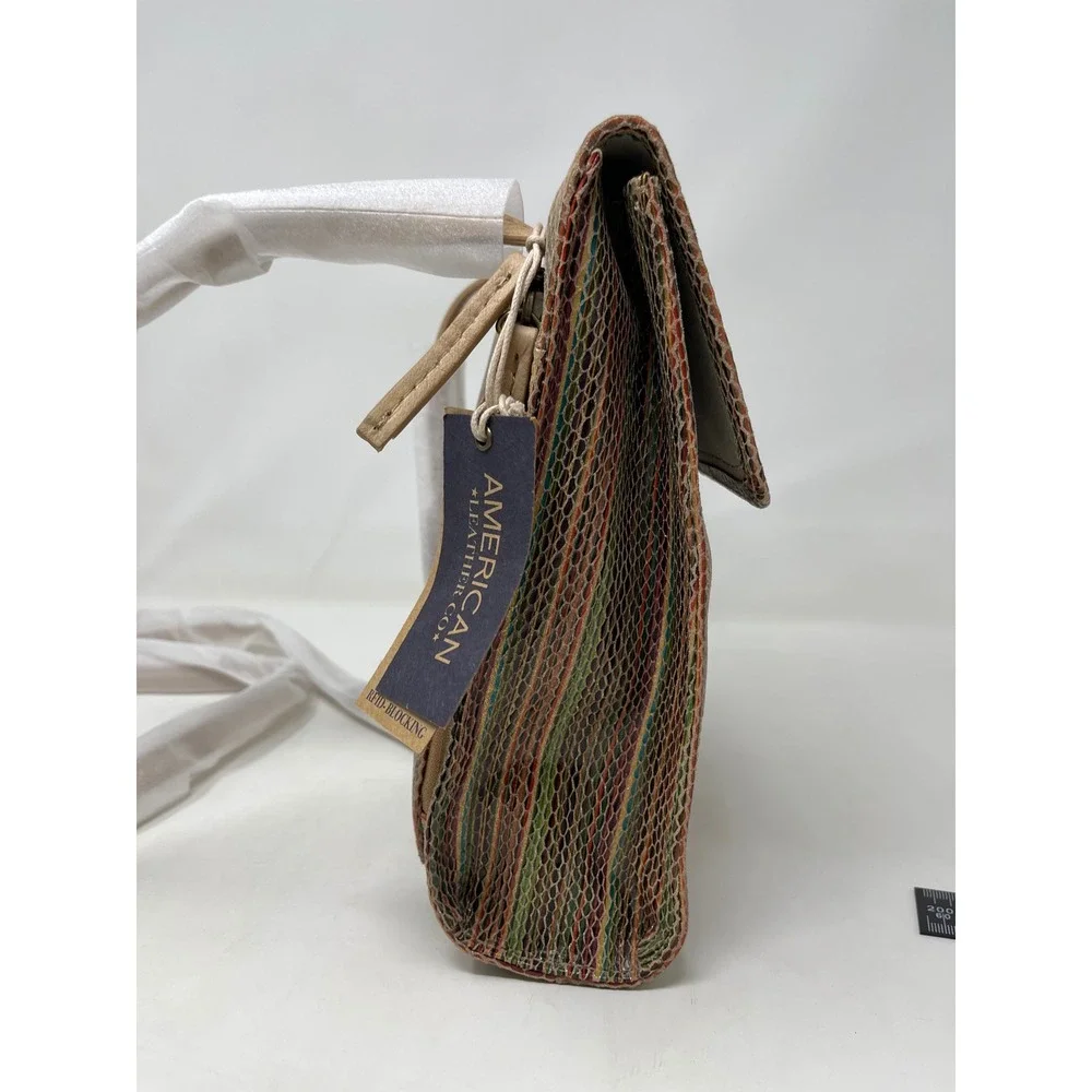 American Leather Co Multi Color Striped Snake Embossed RFID Crossbody Bag New